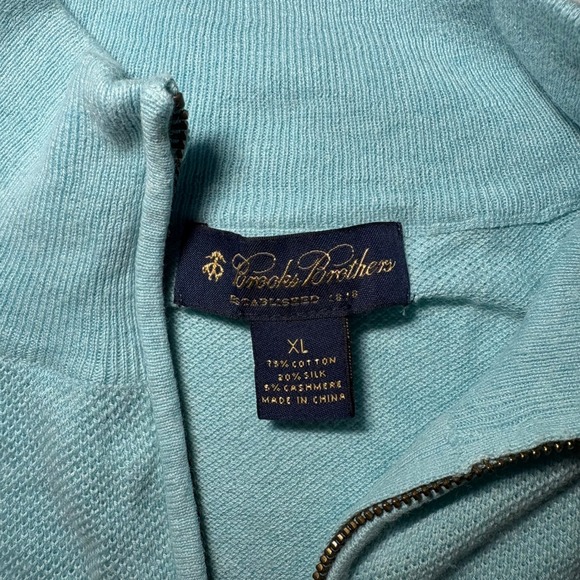 Brooks Brothers Mens XL Light Blue Cotton Silk Cashmere Quarter Zip Sweater - Picture 2 of 5